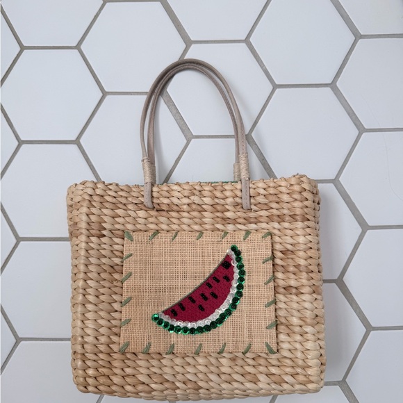 Xhilaration Handbags - Xhilaration Natural Straw Tote with Watermelon Design